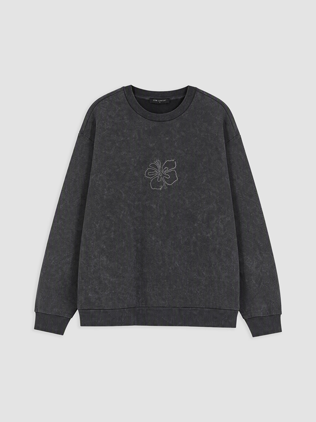 Antrasit Bisiklet Yaka Taşlı Kadın Sweatshirt