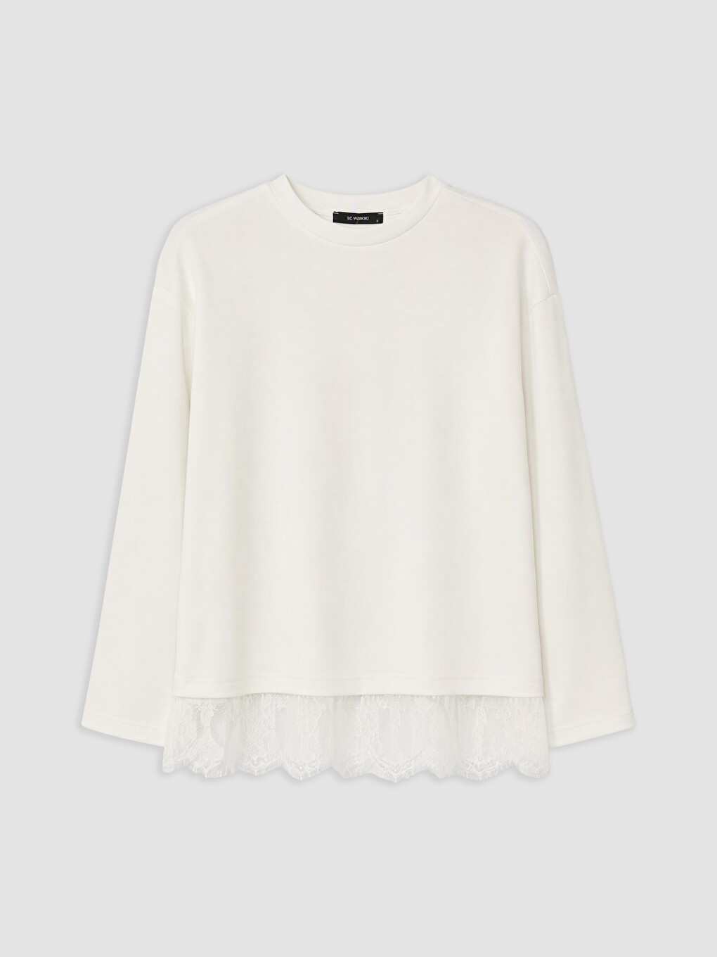 Beyaz Dantel Detaylı Soft Touch Kadın Sweatshirt