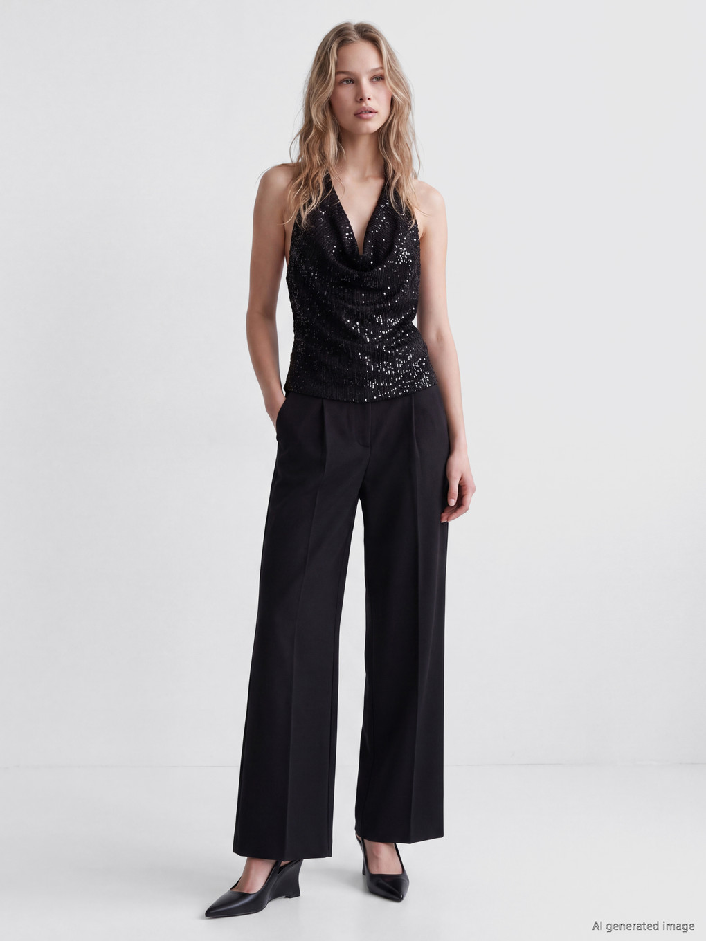 Halter Neck Sequined Blouse-1