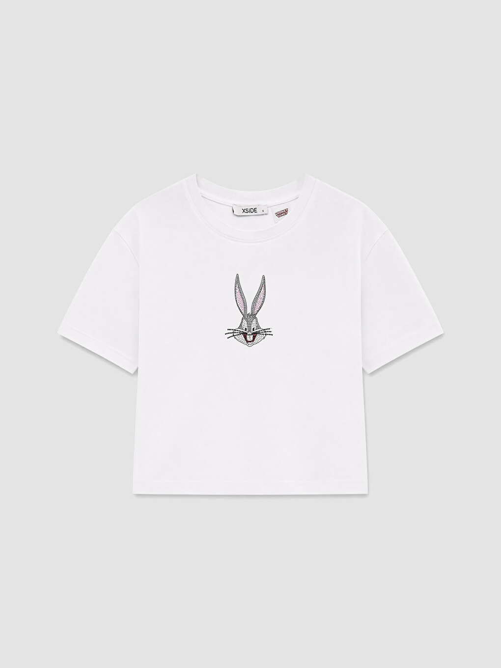 Beyaz Taşlı Bugs Bunny Baskılı Kadın Tişört-4