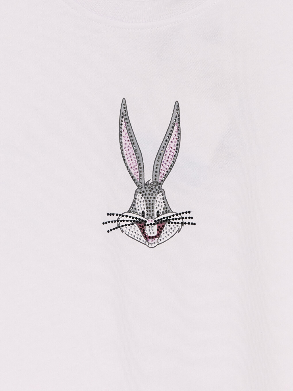 Beyaz Taşlı Bugs Bunny Baskılı Kadın Tişört-5