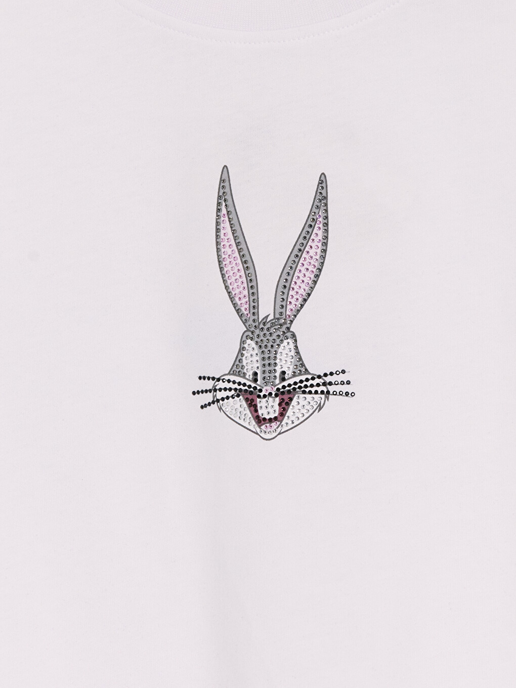 Beyaz Taşlı Bugs Bunny Baskılı Kadın Tişört-5