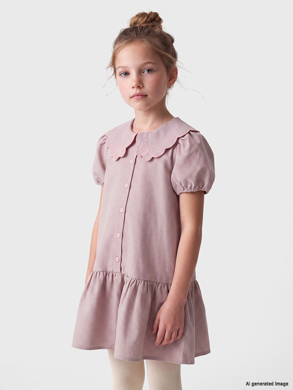 Peter Pan Collar Plaid Girls' Dress-1