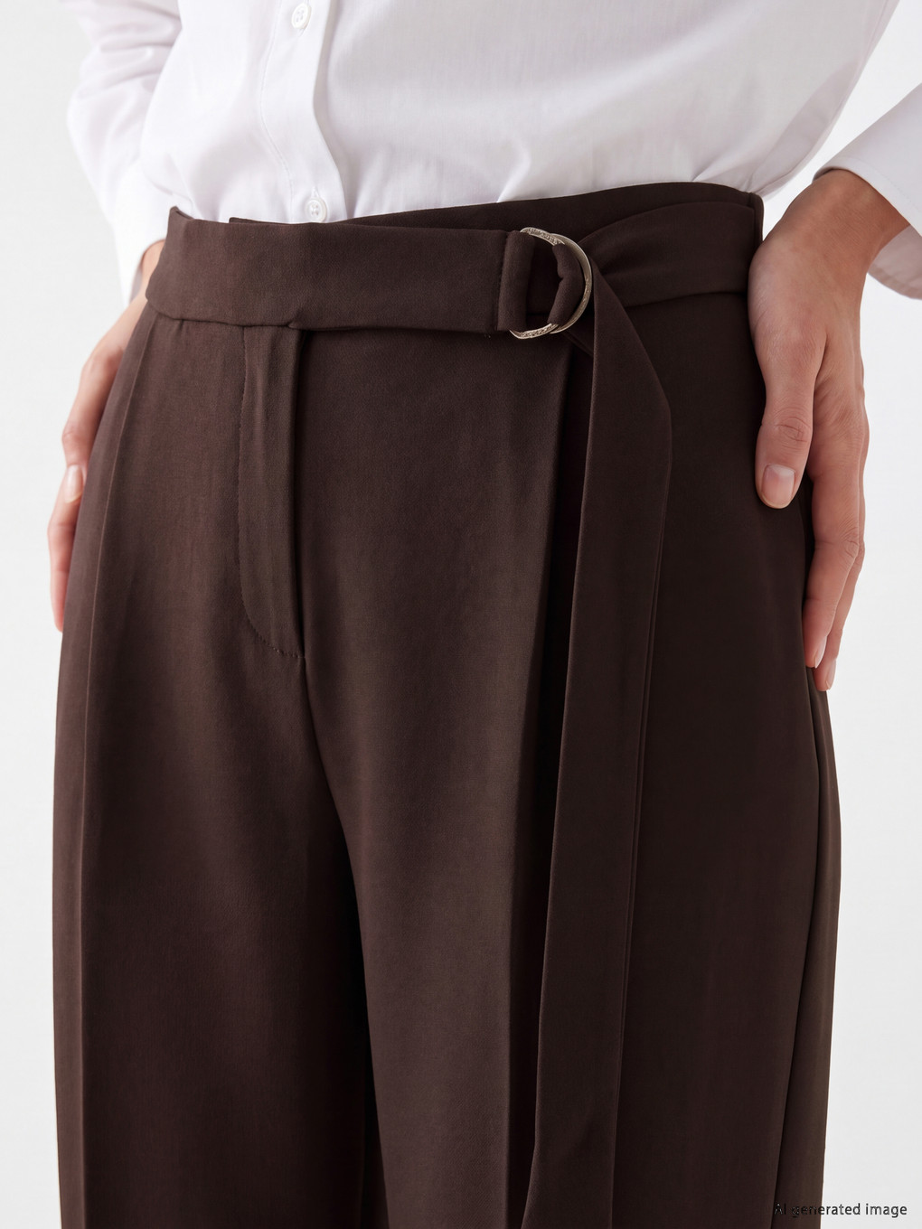 Waist Belted Pleated Women's Crepe Trousers-2