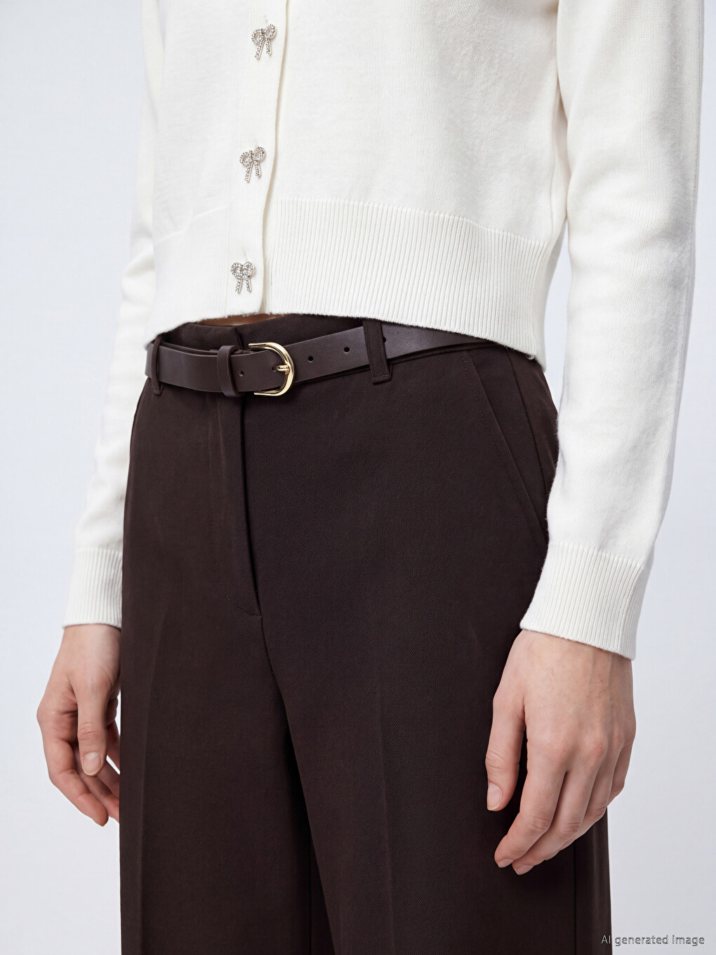 Waist Belted Women's Trousers-2