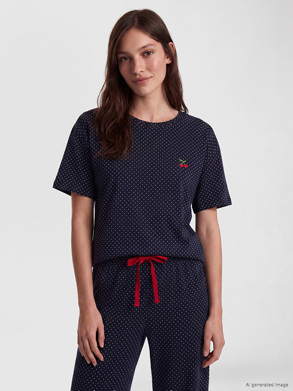 Lacivert Puantiyeli Kadın Pijama Takım-1