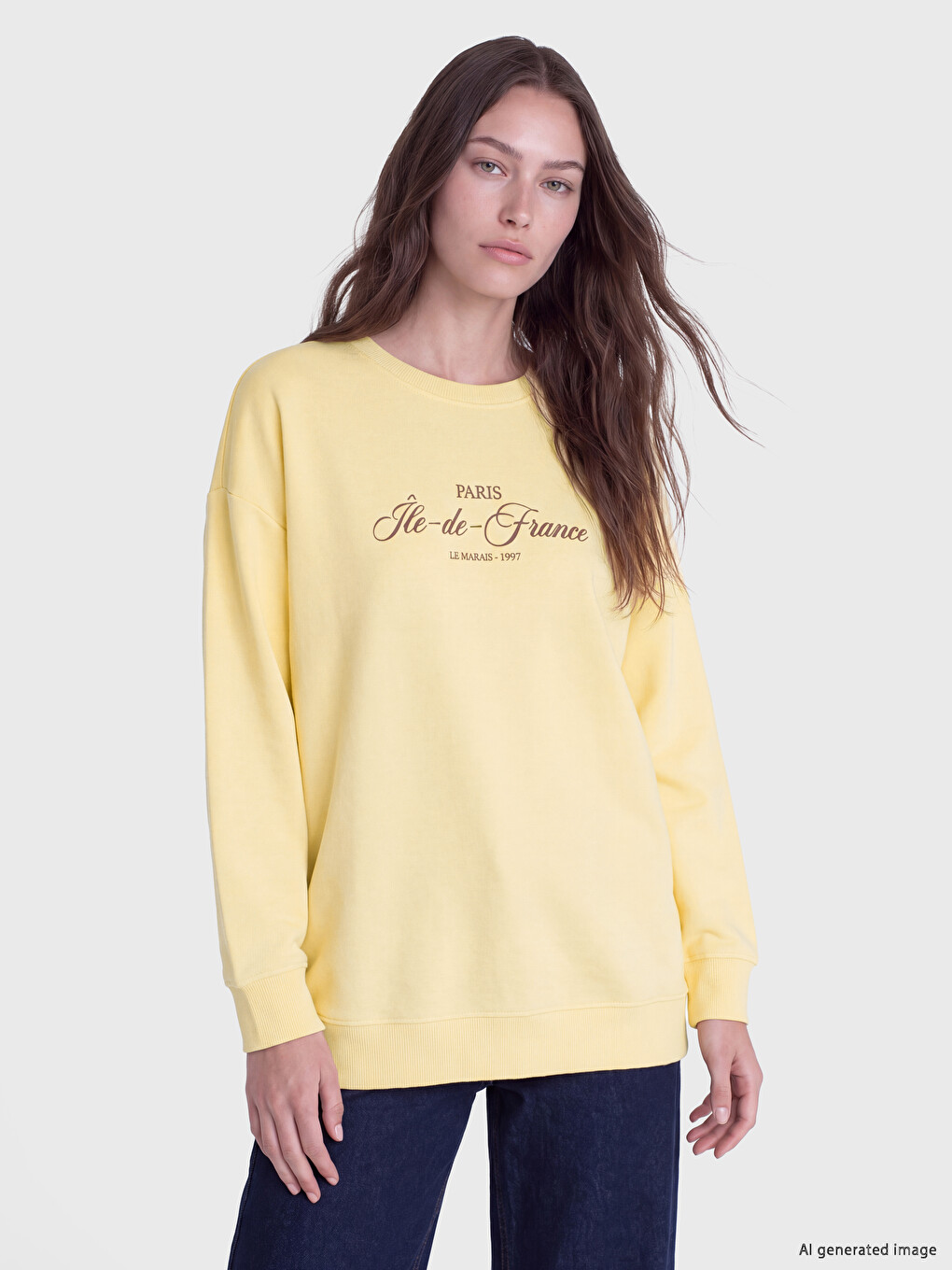 Sarı Bisiklet Yaka Kadın Sweatshirt Tunik