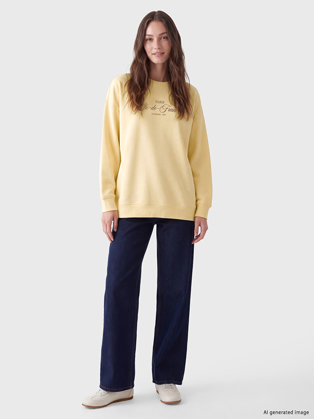 Sarı Bisiklet Yaka Kadın Sweatshirt Tunik-1