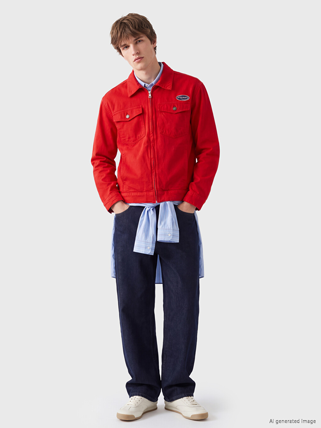 Kırmızı Relax Fit Erkek Jean Ceket-1