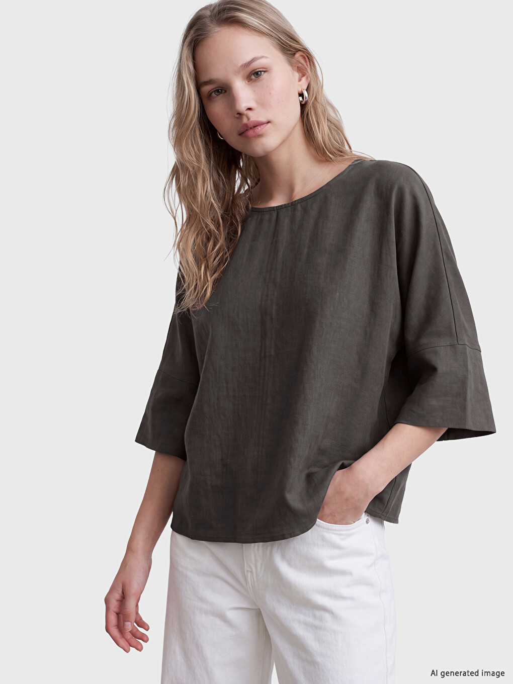 Antrasit Bisiklet Yaka Oversize Bluz
