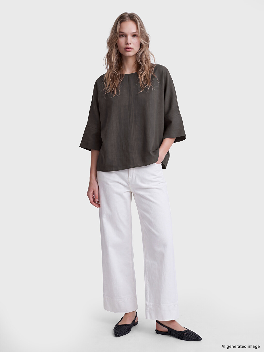 Antrasit Bisiklet Yaka Oversize Bluz-1