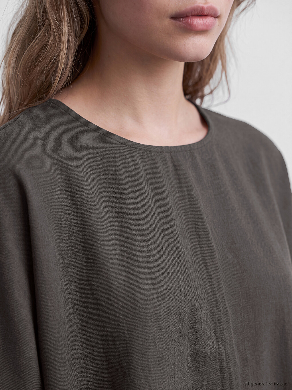 Antrasit Bisiklet Yaka Oversize Bluz-2