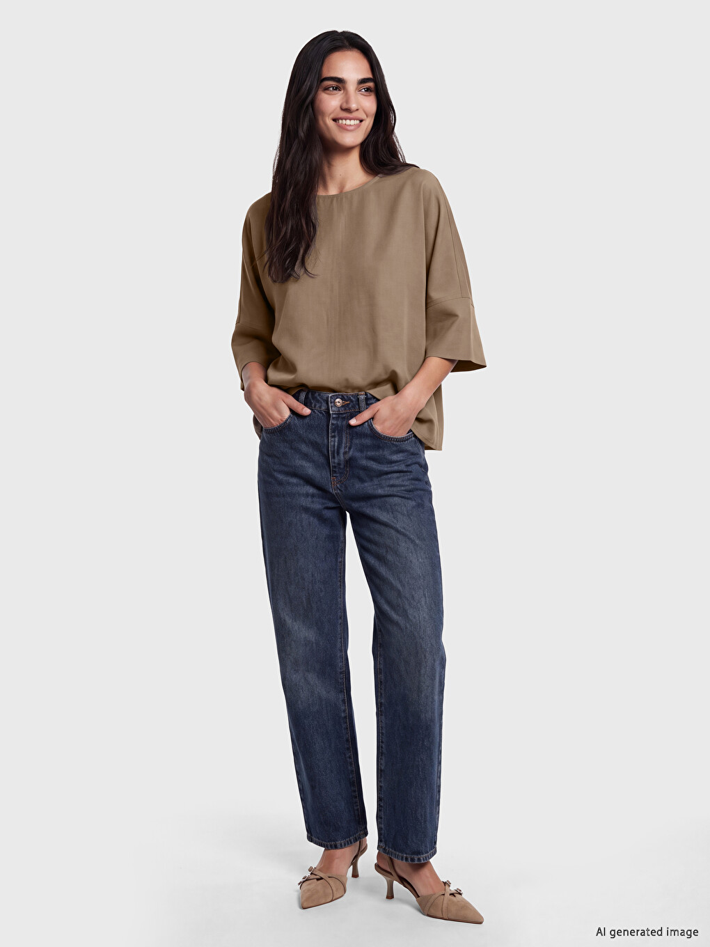 Kahverengi Bisiklet Yaka Oversize Bluz-1
