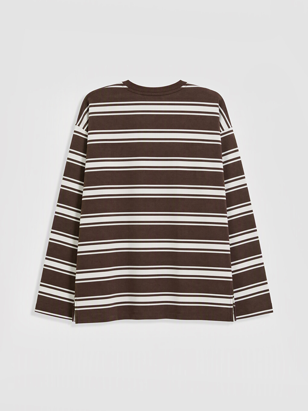 Ekru Bisiklet Yaka Çizgili Kadın Sweatshirt-1