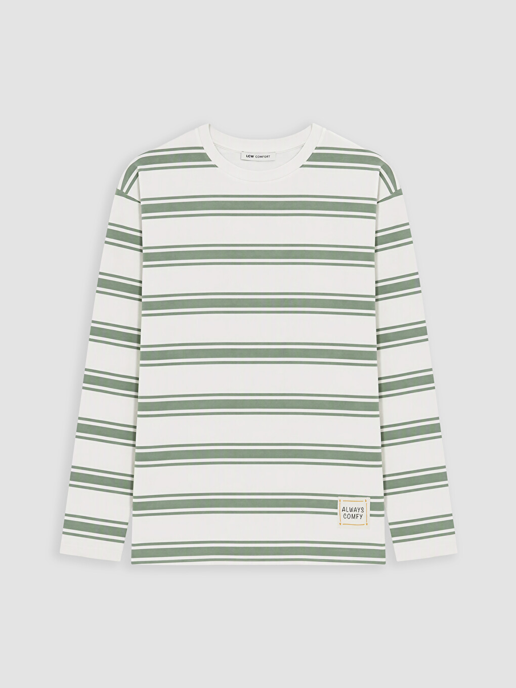 Yeşil Bisiklet Yaka Çizgili Kadın Sweatshirt