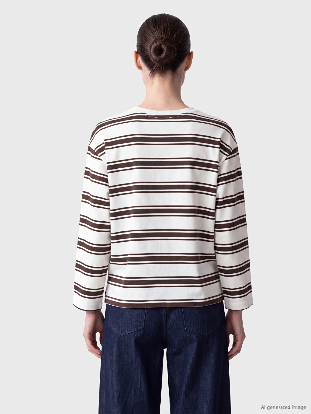 Kahverengi Bisiklet Yaka Çizgili Kadın Sweatshirt-3