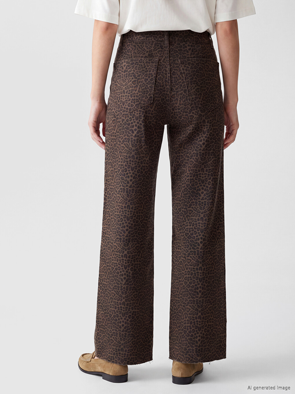Blugi Wideleg Cu Imprimeu Leopard Pentru Femei-3