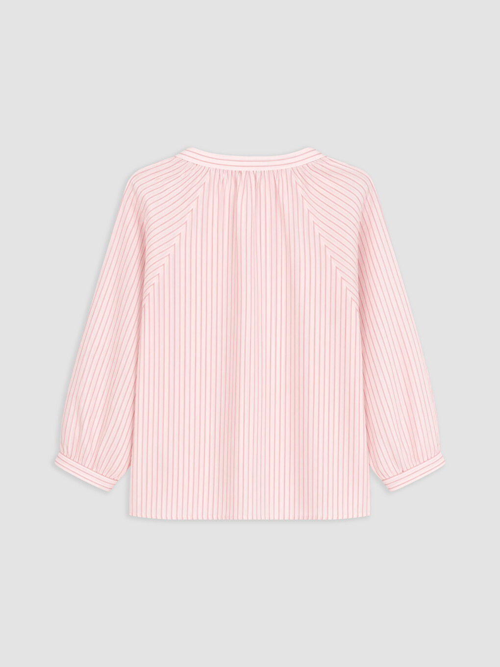 Pembe Kaçık Yaka Çizgili Büzgülü Bluz-1