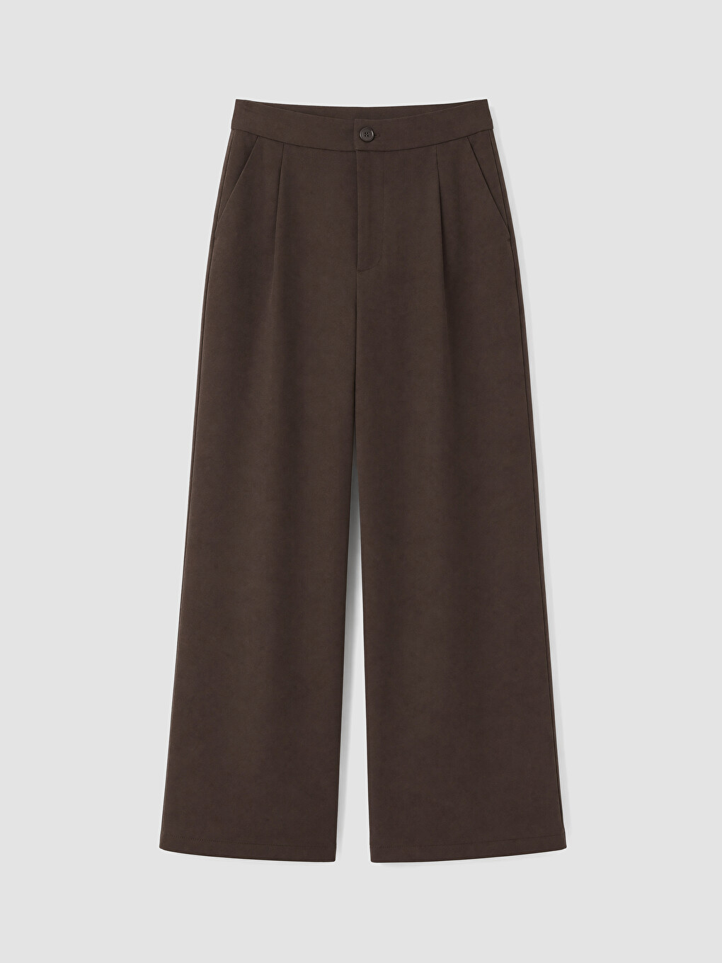 Kahverengi Loose Fit Kadın Pileli Kumaş Pantolon