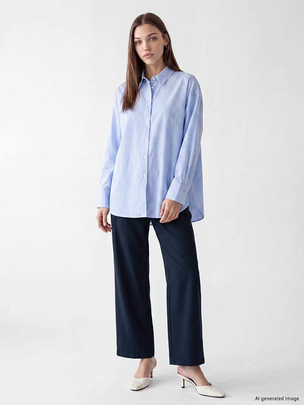Lacivert Loose Fit Kadın Pileli Kumaş Pantolon