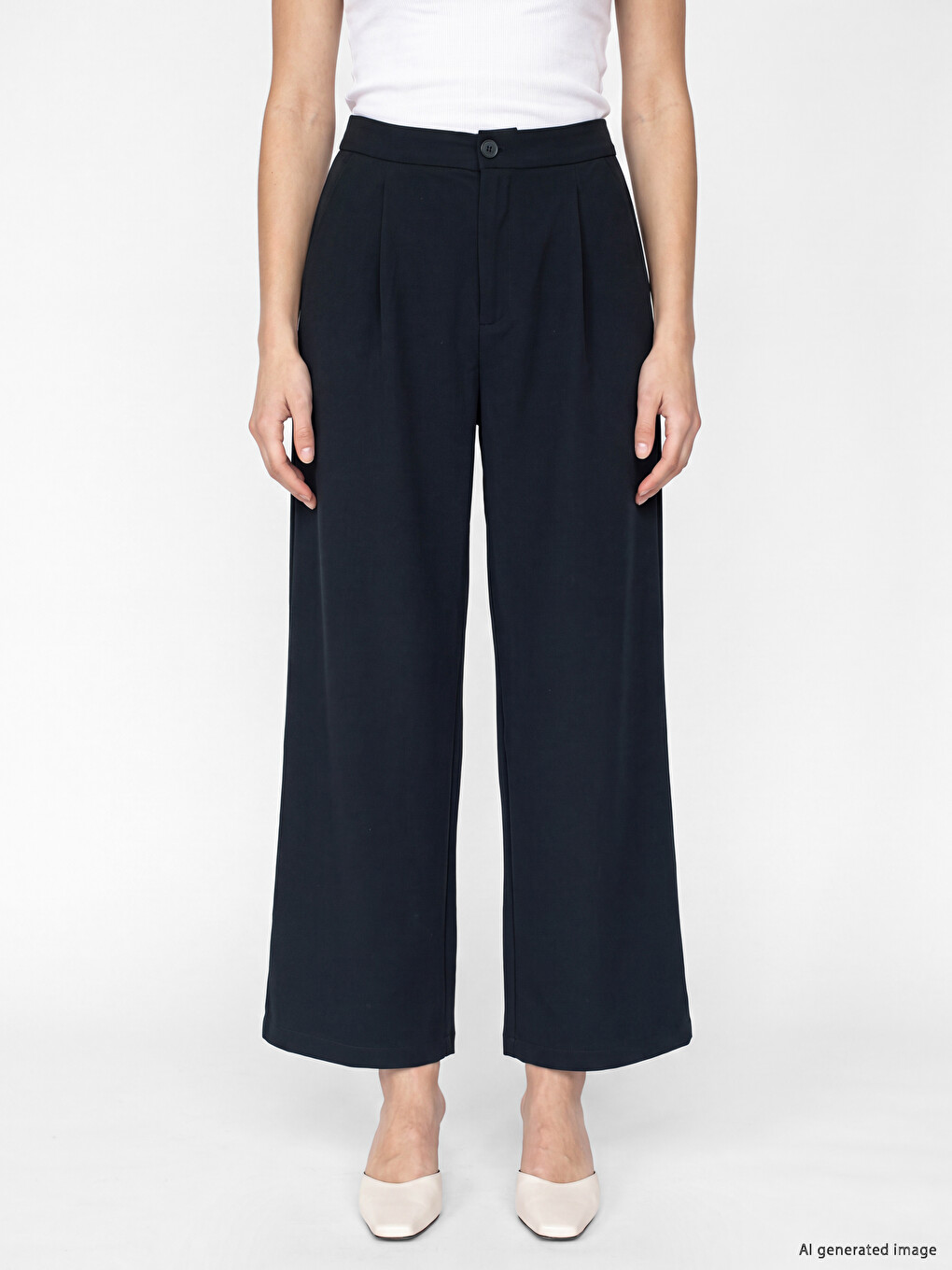 Lacivert Loose Fit Kadın Pileli Kumaş Pantolon-1