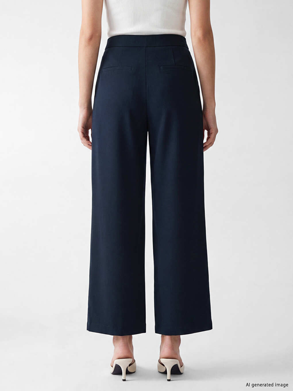 Lacivert Loose Fit Kadın Pileli Kumaş Pantolon-3