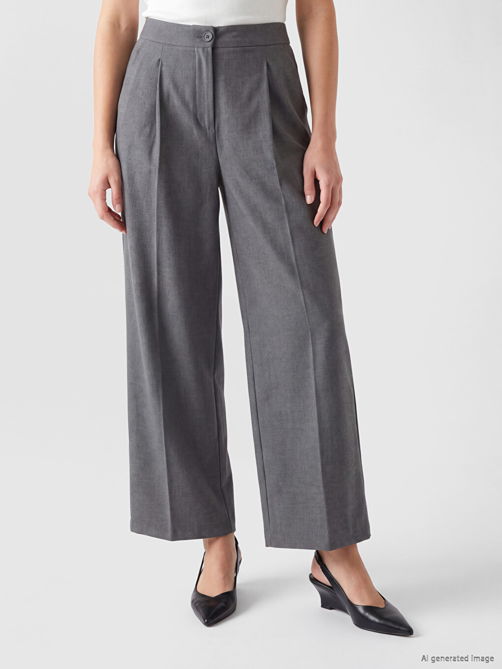 Loose Fit Women's Pleated Fabric Trousers-2