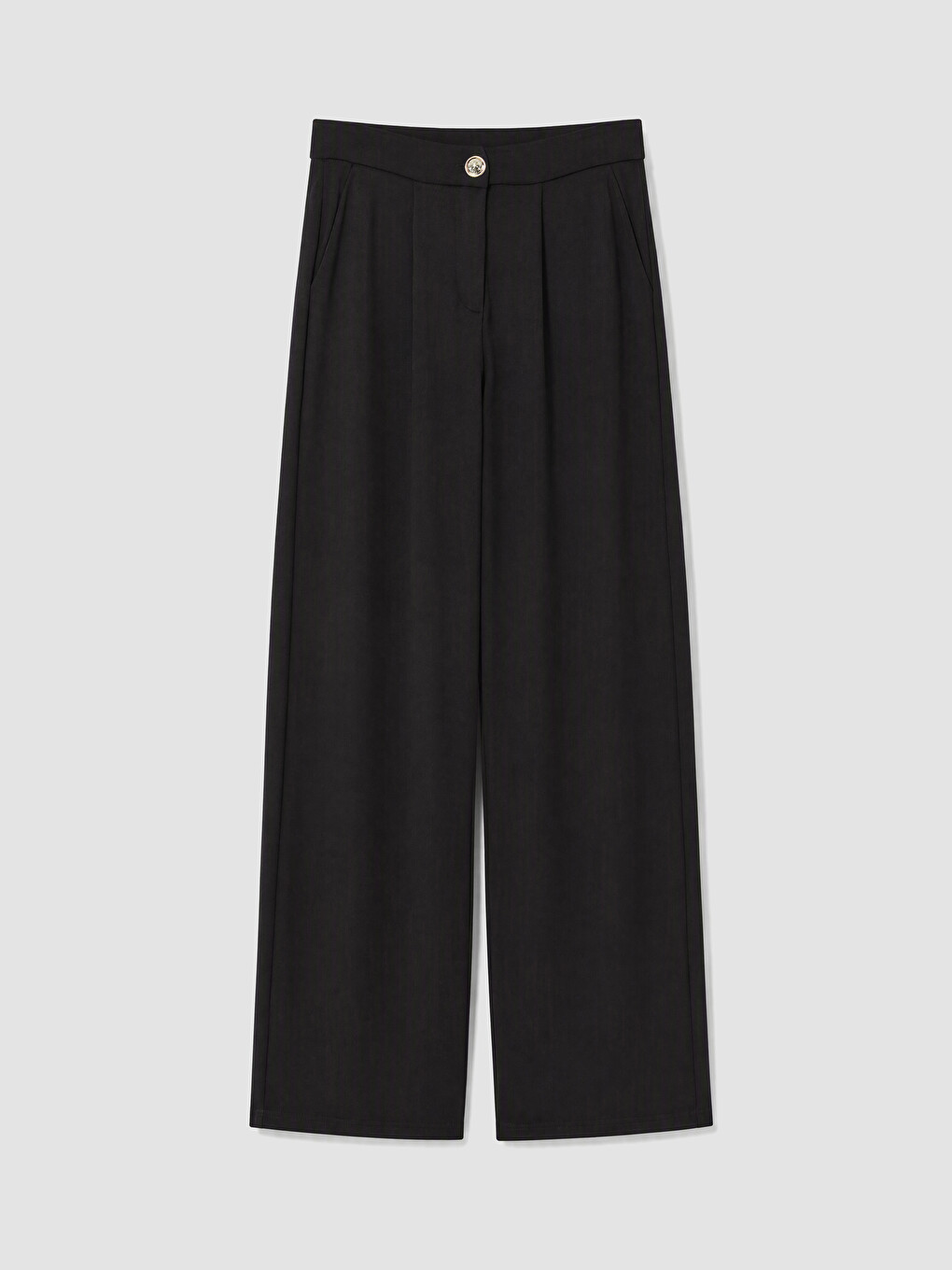 Siyah Loose Fit Kadın Pileli Kumaş Pantolon