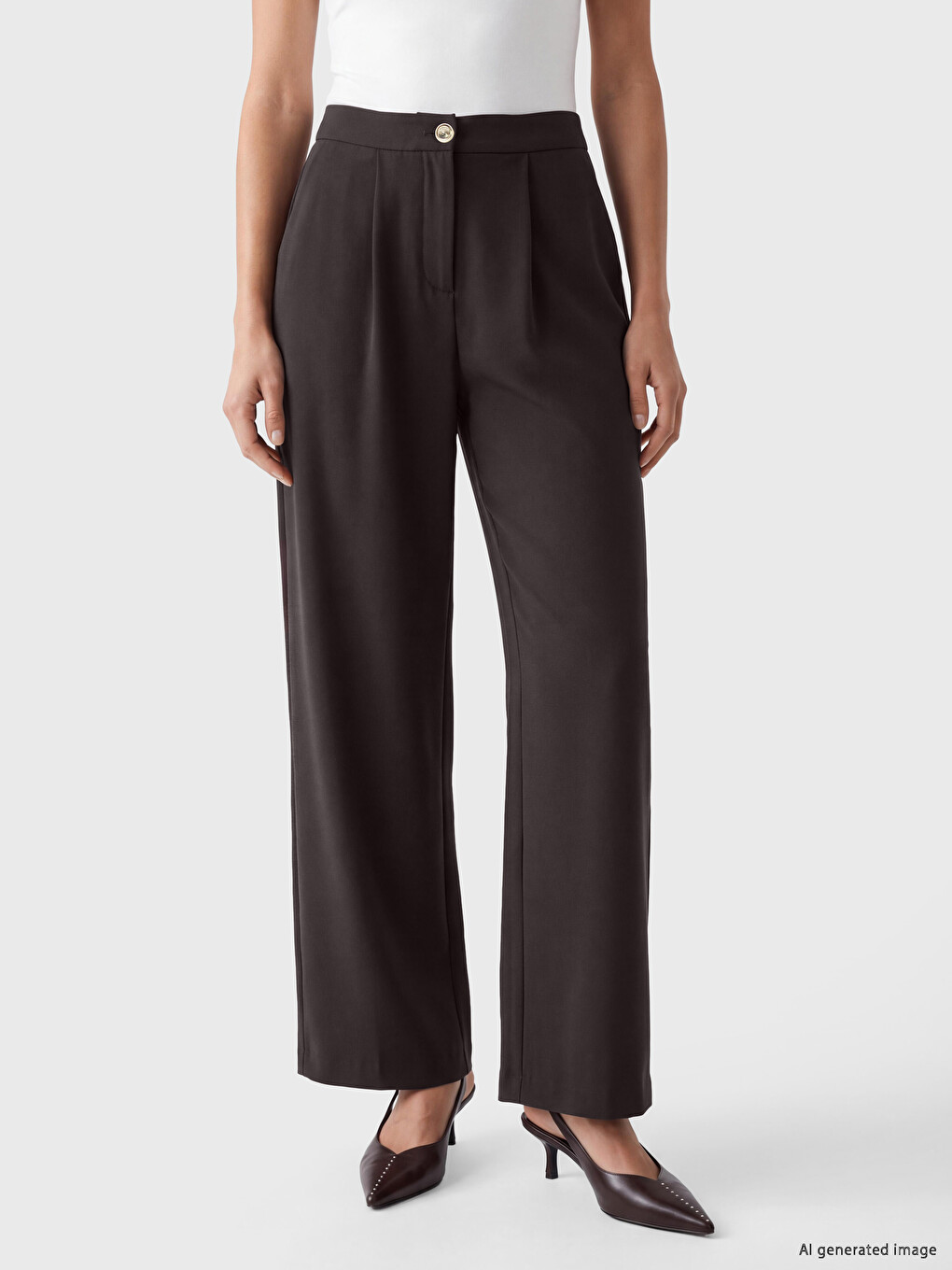 Kahverengi Loose Fit Kadın Pileli Kumaş Pantolon-1