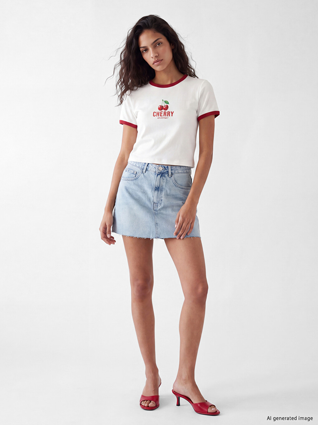 T-shirt Me Jakë Të Rrumbullakët Me Stampim Qershish Për Gra-1