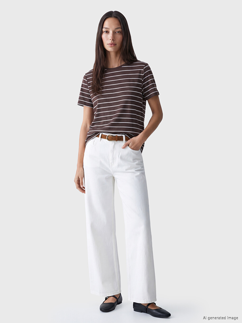 Crew Neck Striped Women's T-shirt-1
