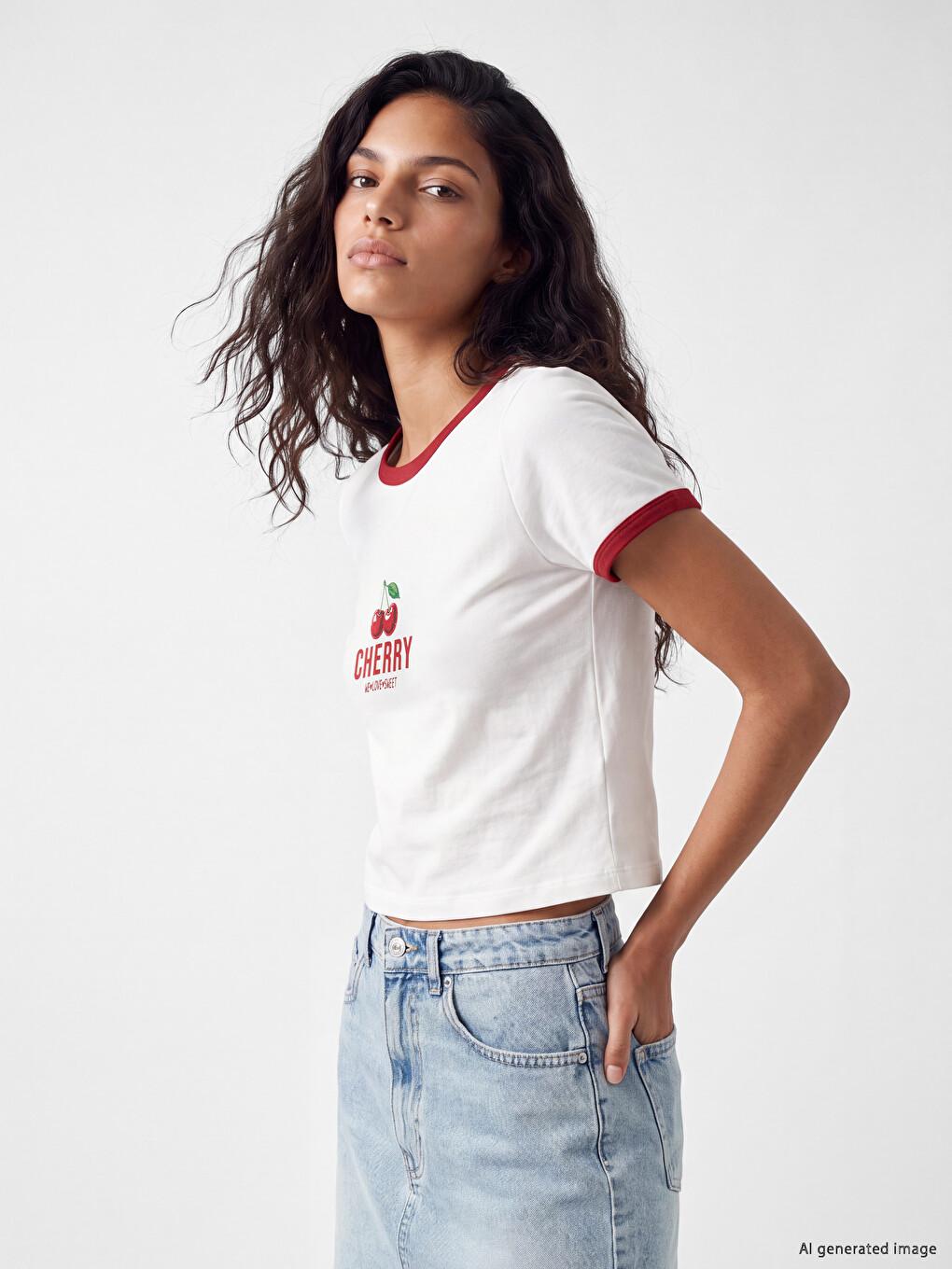 Crew Neck Cherry Printed Women's T-shirt