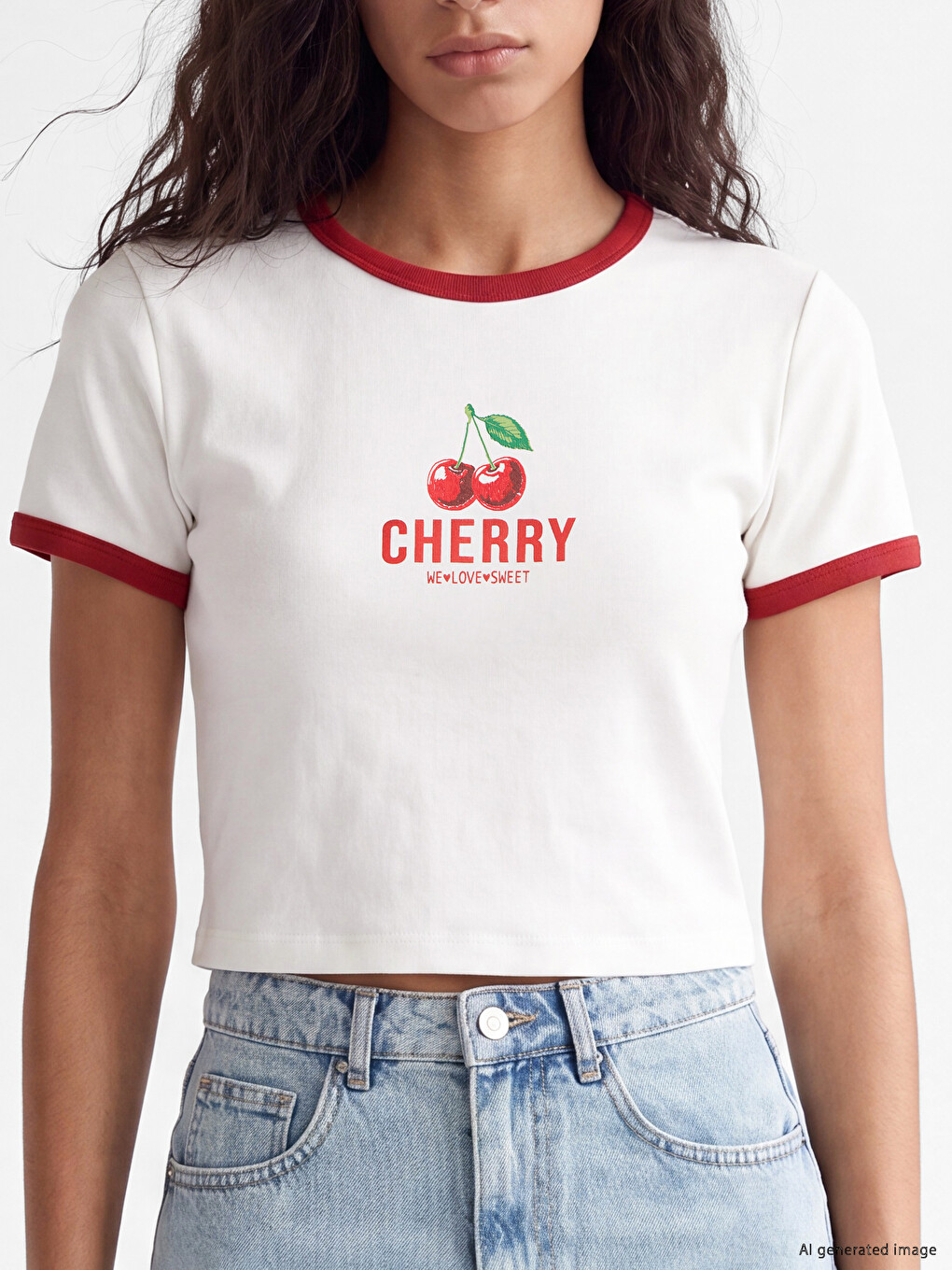 Crew Neck Cherry Printed Women's T-shirt-2