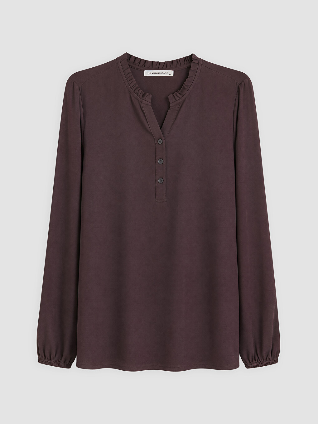 Bordo Kaçık Yaka Fırfırlı Bluz