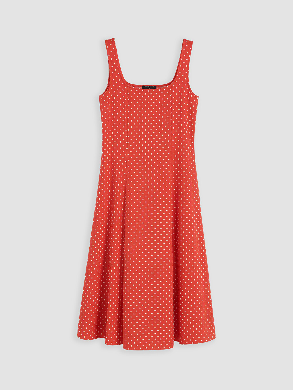 Square Neck A Form Polka Dot Dress-3