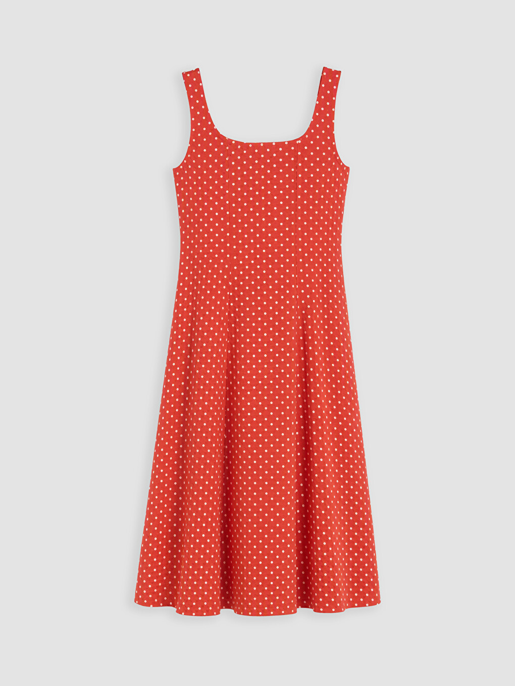 Square Neck A Form Polka Dot Dress-5