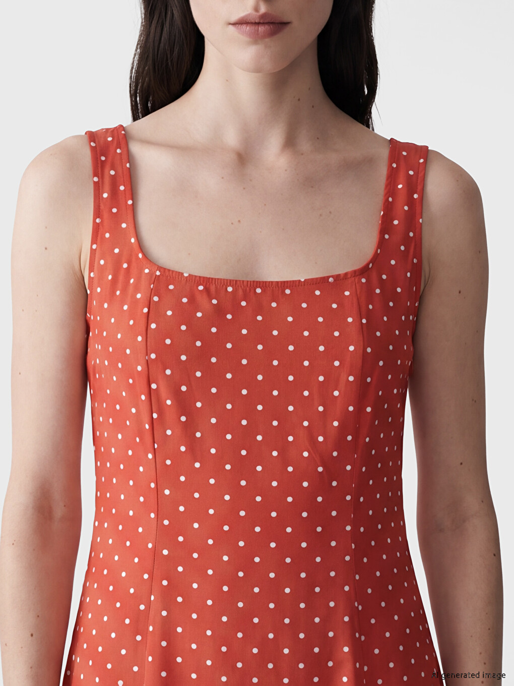 Square Neck A Form Polka Dot Dress-1