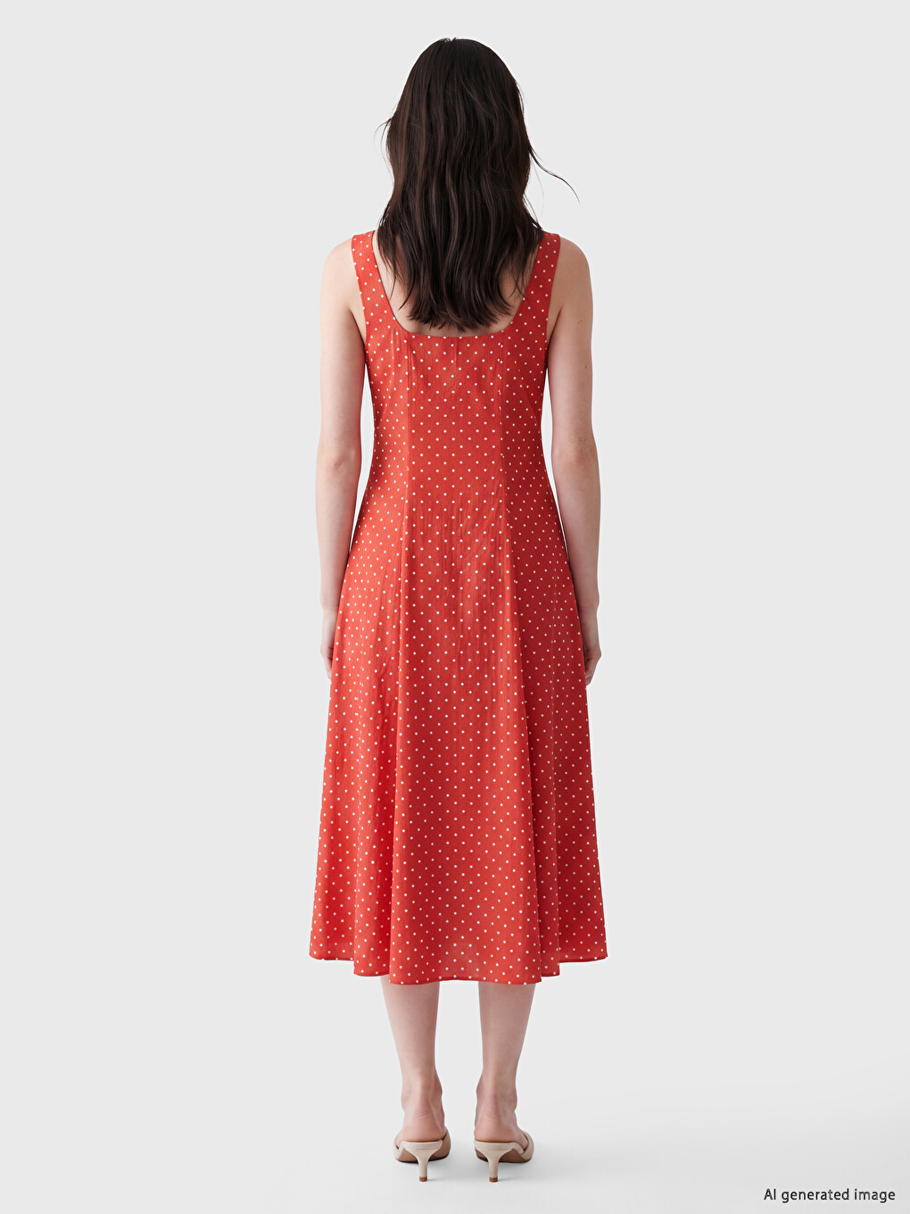 Square Neck A Form Polka Dot Dress-2