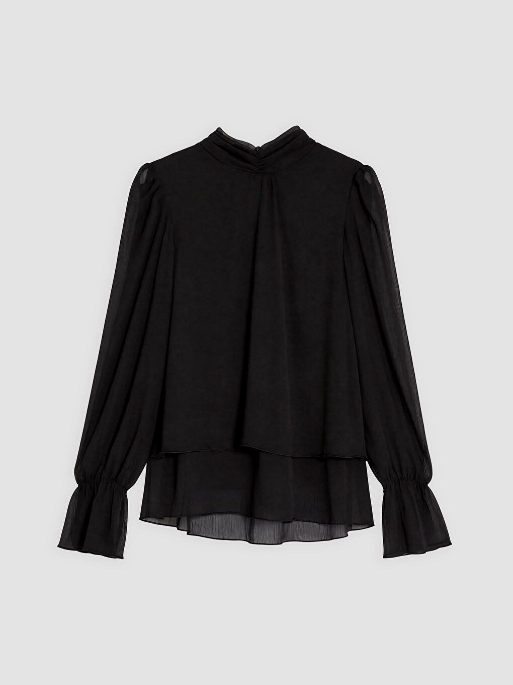 Mock Neck Frilled Chiffon Blouse-4