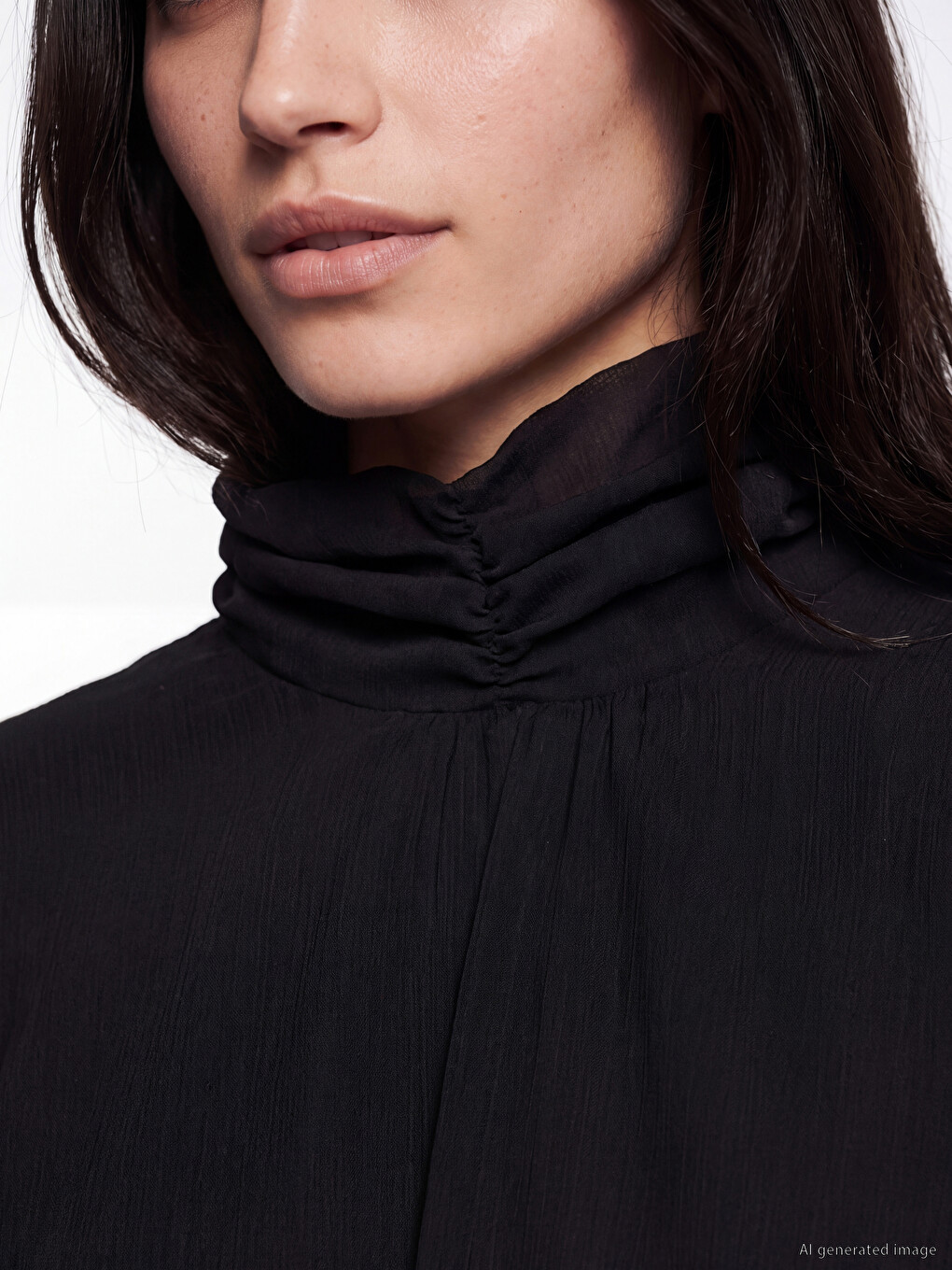 Mock Neck Frilled Chiffon Blouse-2