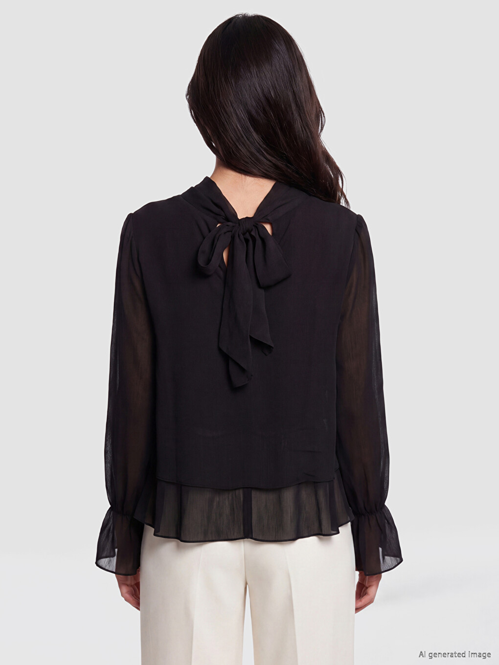 Mock Neck Frilled Chiffon Blouse-3