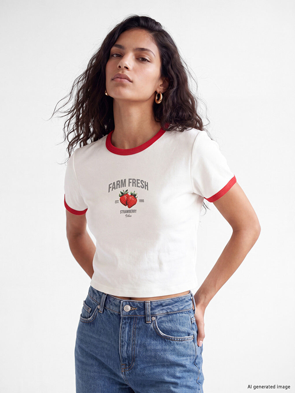 Crew Neck Strawberry Print Women's T-shirt