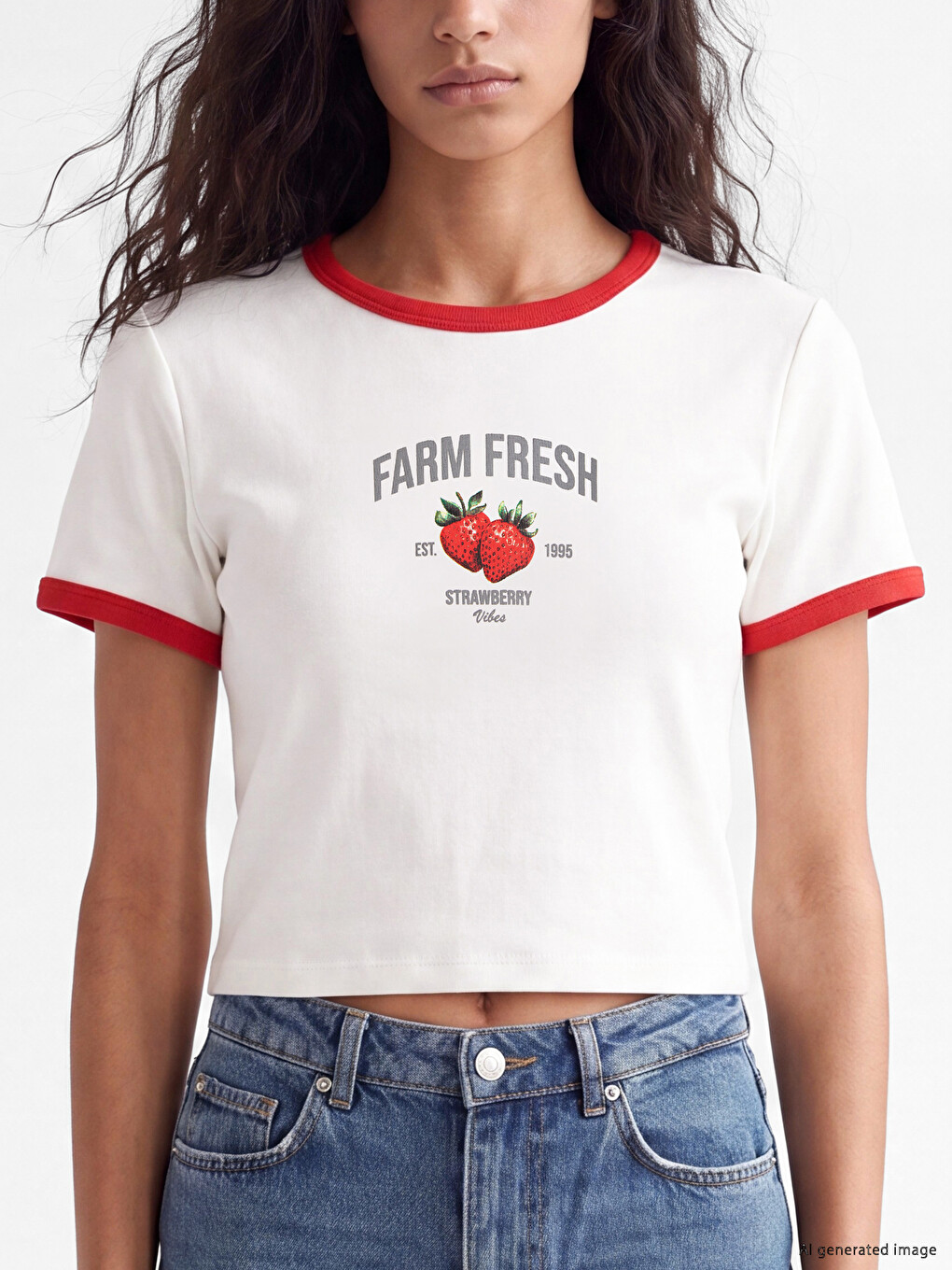 Crew Neck Strawberry Print Women's T-shirt-2
