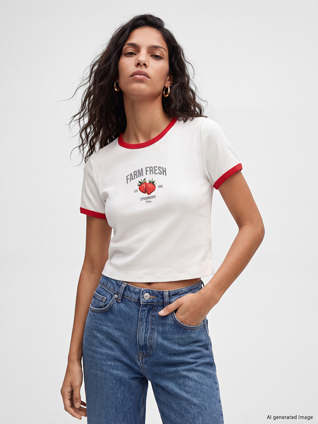 Crew Neck Strawberry Print Women's T-shirt