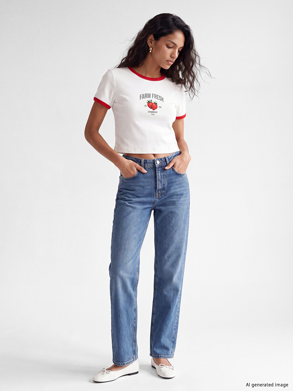 Crew Neck Strawberry Print Women's T-shirt-1
