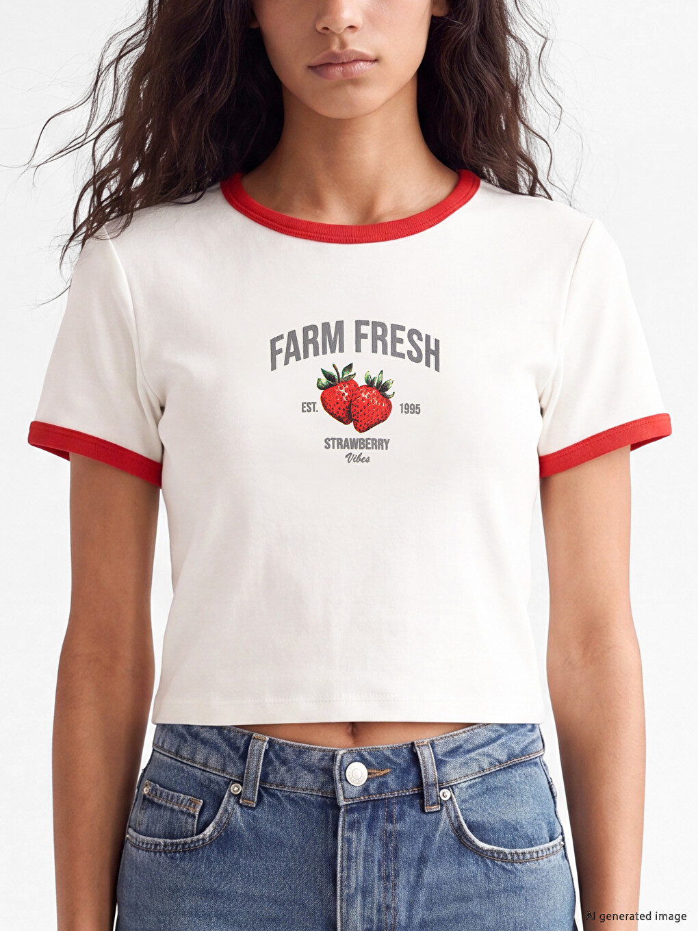 Crew Neck Strawberry Print Women's T-shirt-2