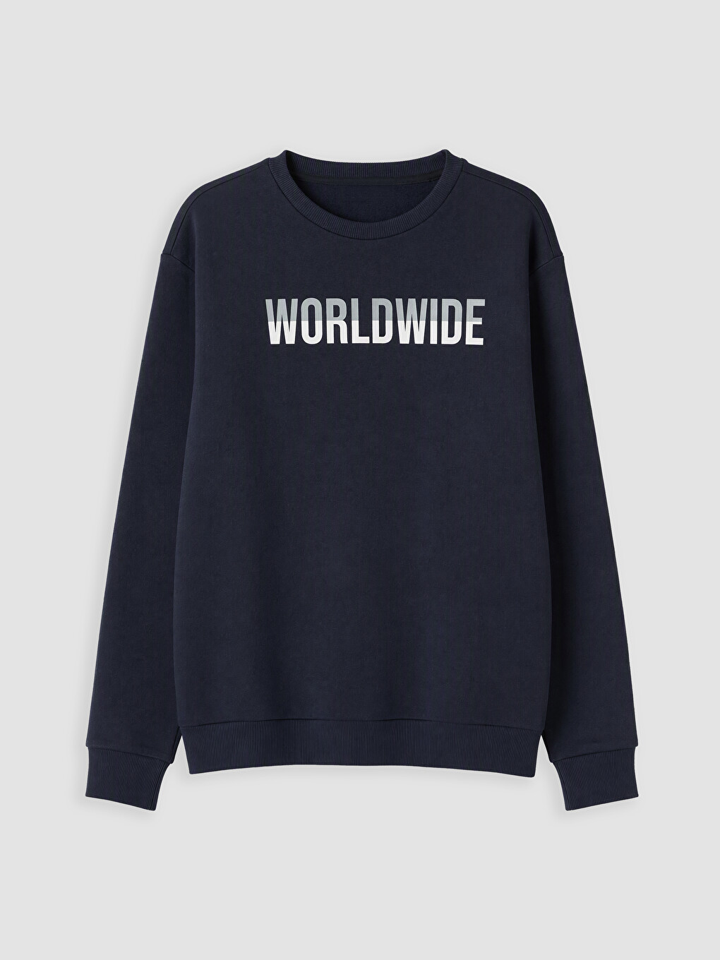Lacivert Bisiklet Yaka Baskılı Erkek Sweatshirt-4