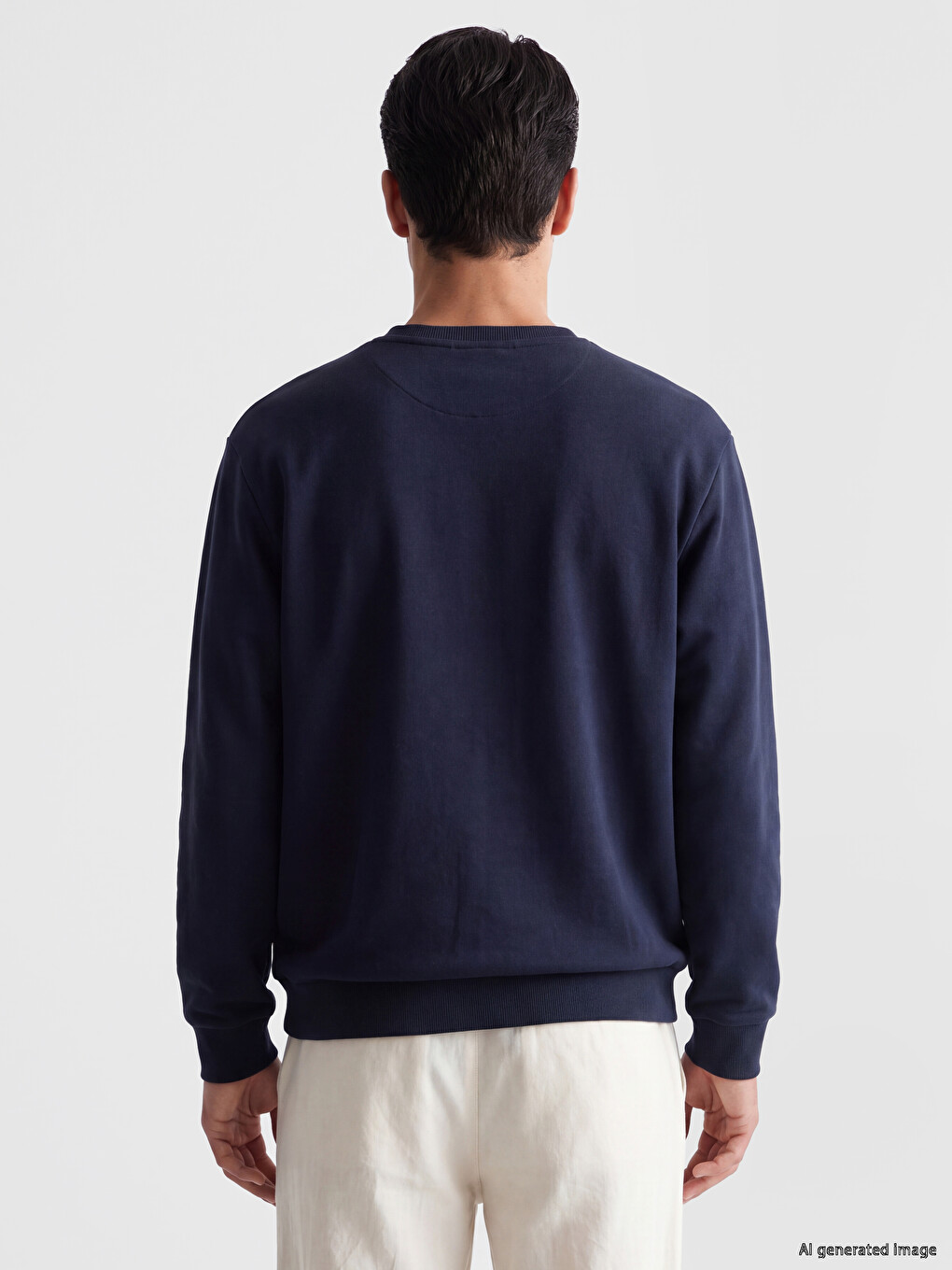 Lacivert Bisiklet Yaka Baskılı Erkek Sweatshirt-3