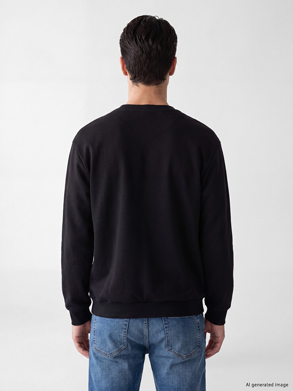 Siyah Bisiklet Yaka Baskılı Erkek Sweatshirt-2