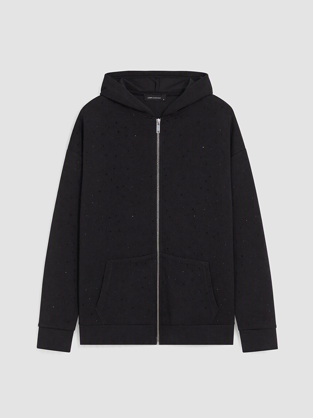 Siyah Soft Touch Taşlı Kadın Fermuarlı Sweatshirt
